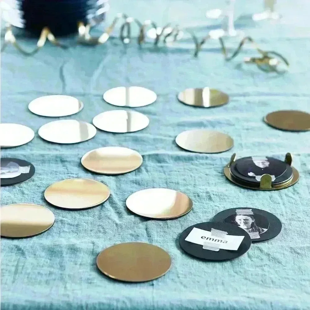 IKEA GLATTIS Coasters with holder, brass / gold color, 3 